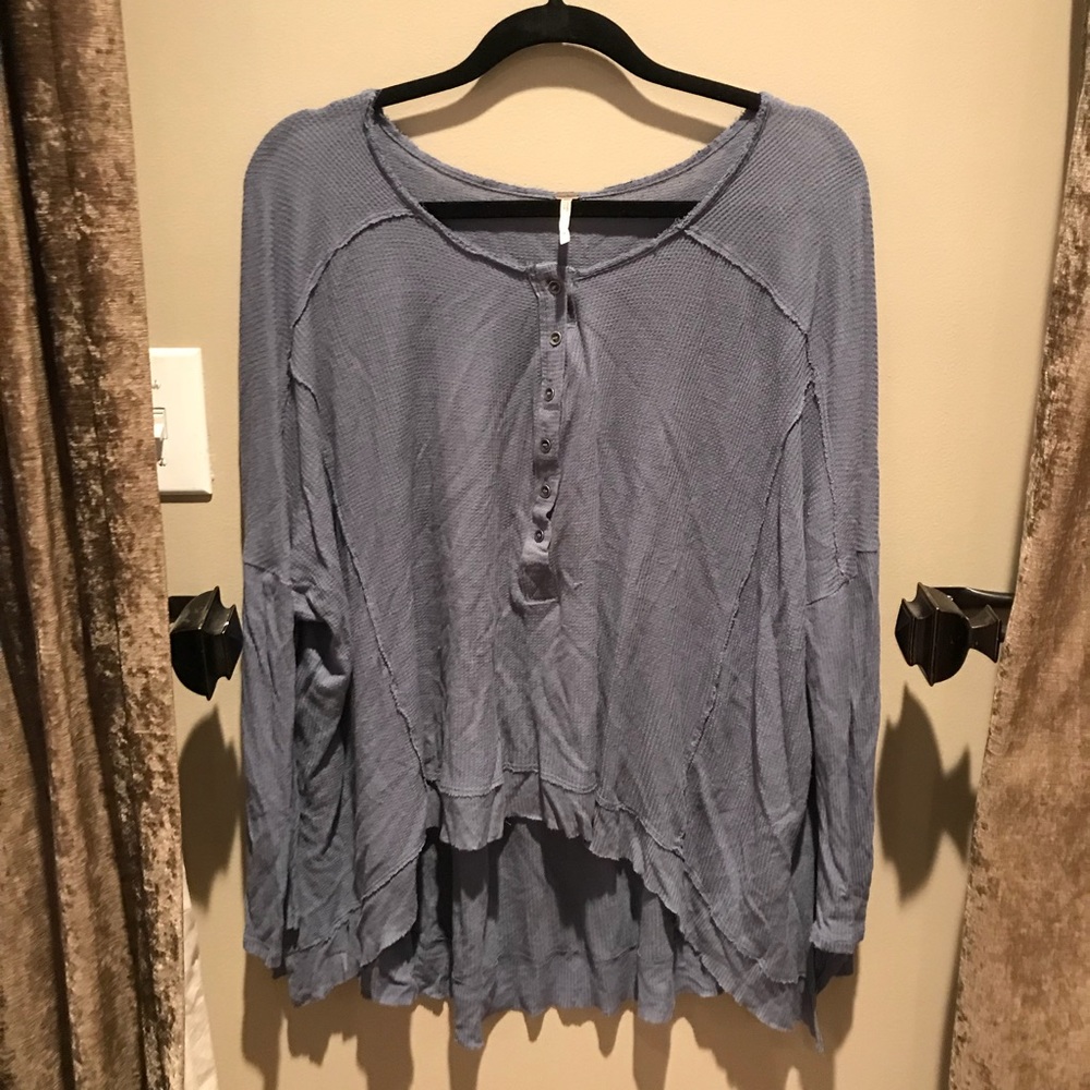 Free People blue, long sleeved button sweater
